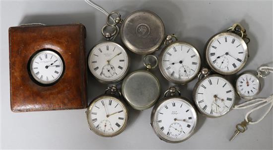 Ten assorted pocket watches including silver.